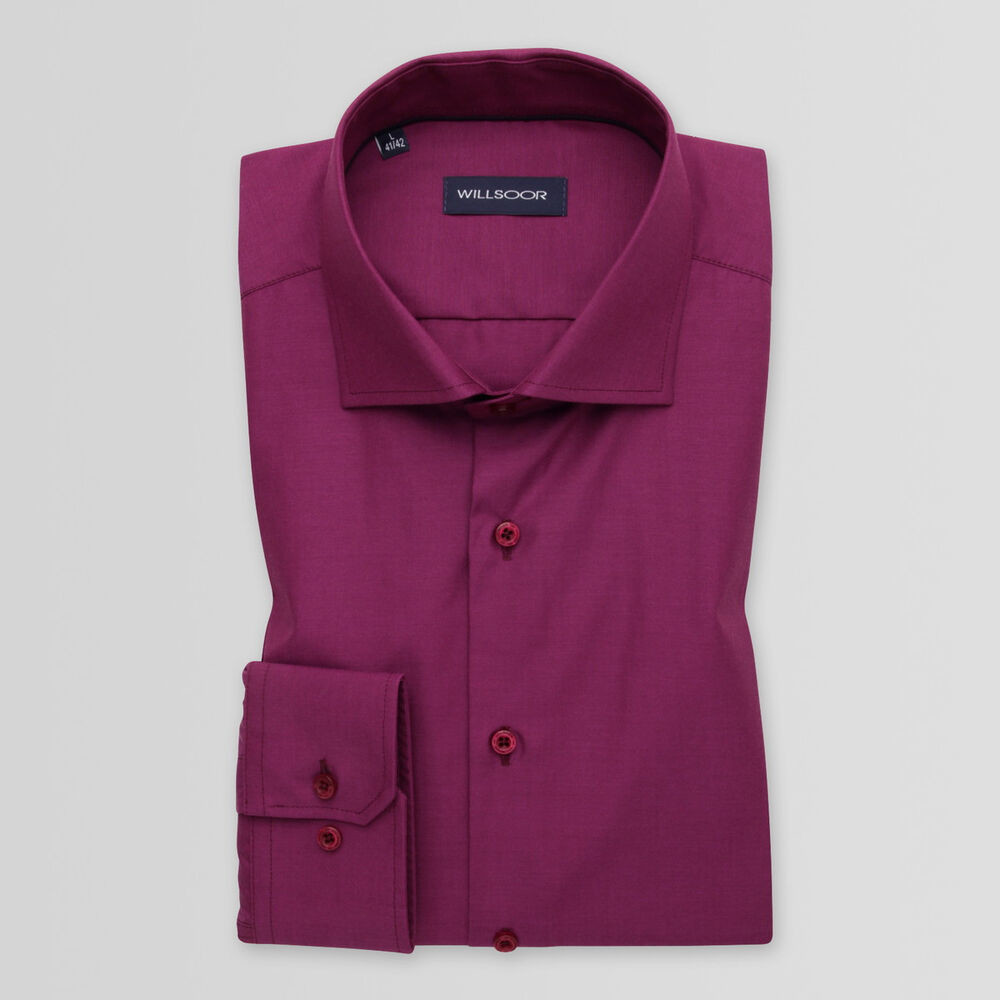 Pánska slim fit košeľa fuksiovej farby s hladkým vzorom 14965