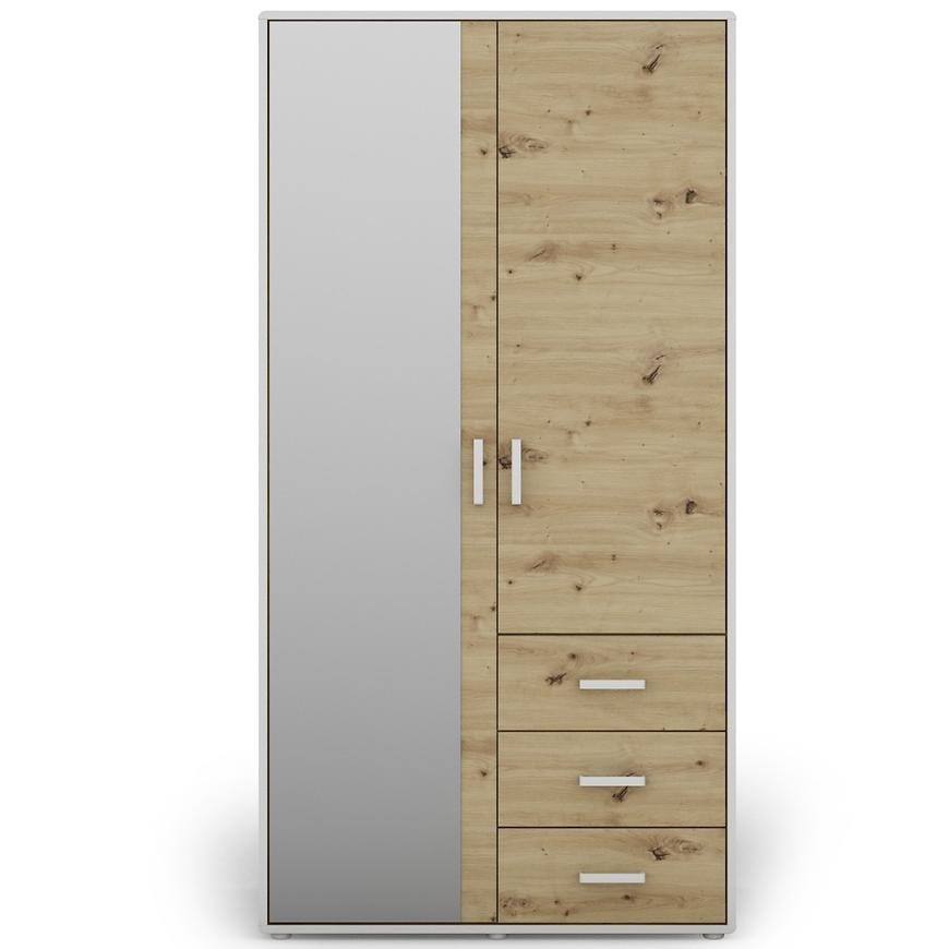 Skriňa Capannoli 3s 2d zrkadlo dub artisan/biela