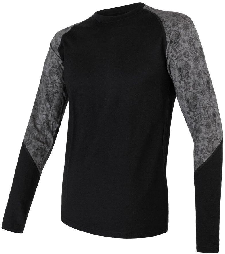 Sensor Merino Impress pánské triko dl.rukáv černá/skulls