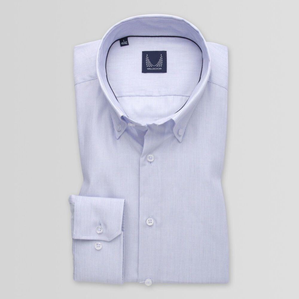 Pánska slim fit košeľa svetlomodrej farby s pruhovaným vzorom 14967