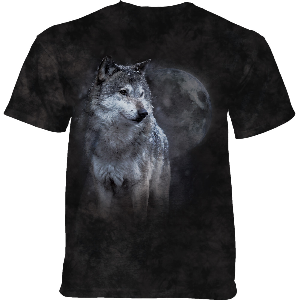 Pánske batikované tričko The Mountain - WINTER'S EVE WOLF - vlci - čierne Veľkosť: S