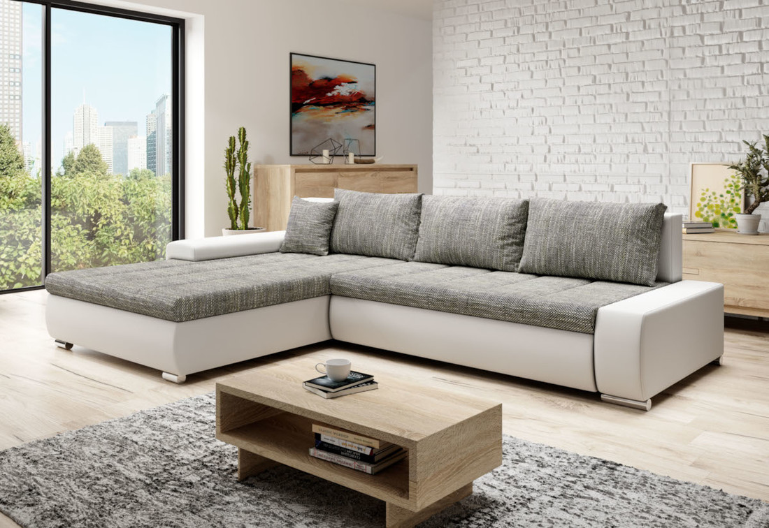 Expedo Rohová sedacia súprava SCANIA, 297x80x214, berlin 01/biela ekokoža, ľavá