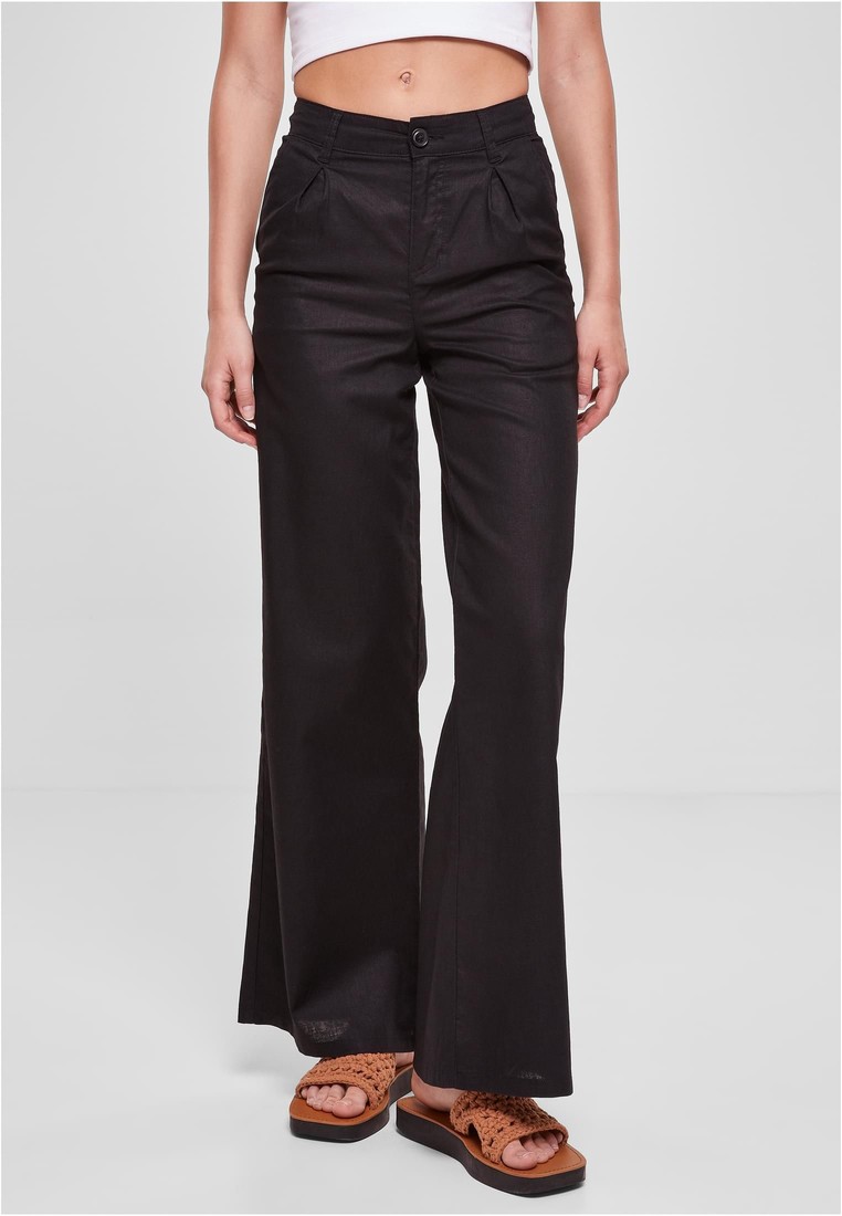 Urban Classics Ladies High Linen Mixed Wide Leg Pants black - 26