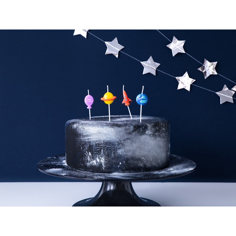 SCS-6 Party Deco Tortové sviečky Vesmír 2-3 cm farebné 4 ks