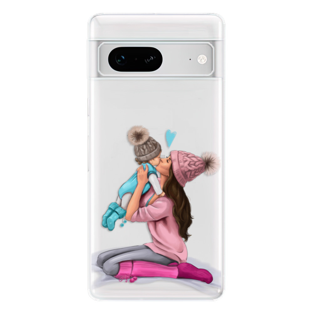 Odolné silikónové puzdro iSaprio - Kissing Mom - Brunette and Boy - Google Pixel 7 5G
