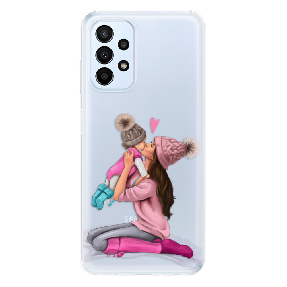 Odolné silikónové puzdro iSaprio - Kissing Mom - Brunette and Girl - Samsung Galaxy A23 / A23 5G