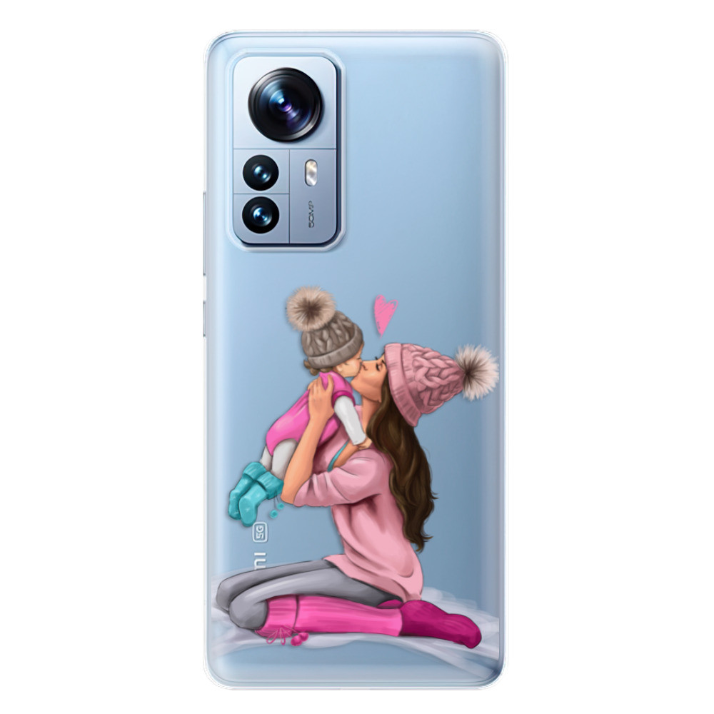 Odolné silikónové puzdro iSaprio - Kissing Mom - Brunette and Girl - Xiaomi 12 Pro