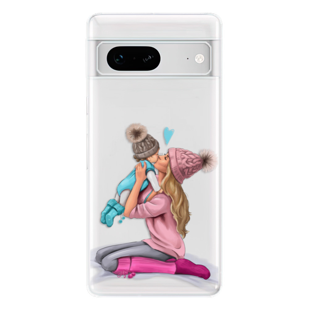 Odolné silikónové puzdro iSaprio - Kissing Mom - Blond and Boy - Google Pixel 7 5G