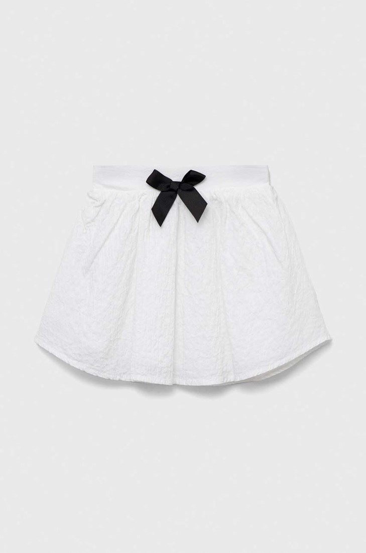 Dievčenská sukňa United Colors of Benetton biela farba, mini, áčkový strih