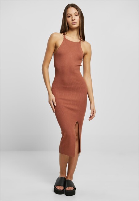 Urban Classics Ladies Midi Rib Knit Crossed Back Dress terracotta - XS