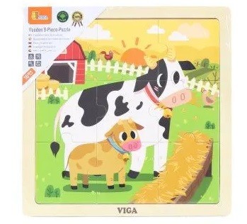 Viga Drevené puzzle kravičky 9ks