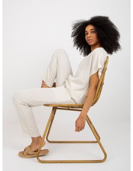 Dámsky komplet s nohavicami RUE PARIS svetlo béžový