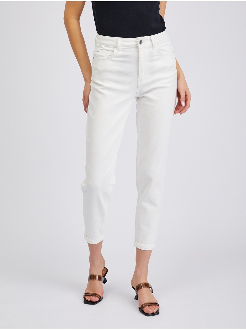 White Womens Shortened Mom Fit Jeans ORSAY - Women