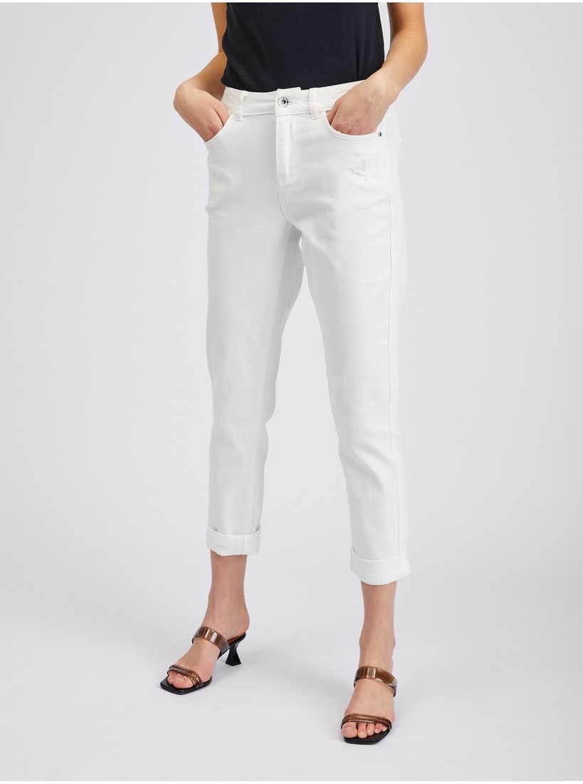 White Women's Shortened Boyfriend Jeans ORSAY - Women
