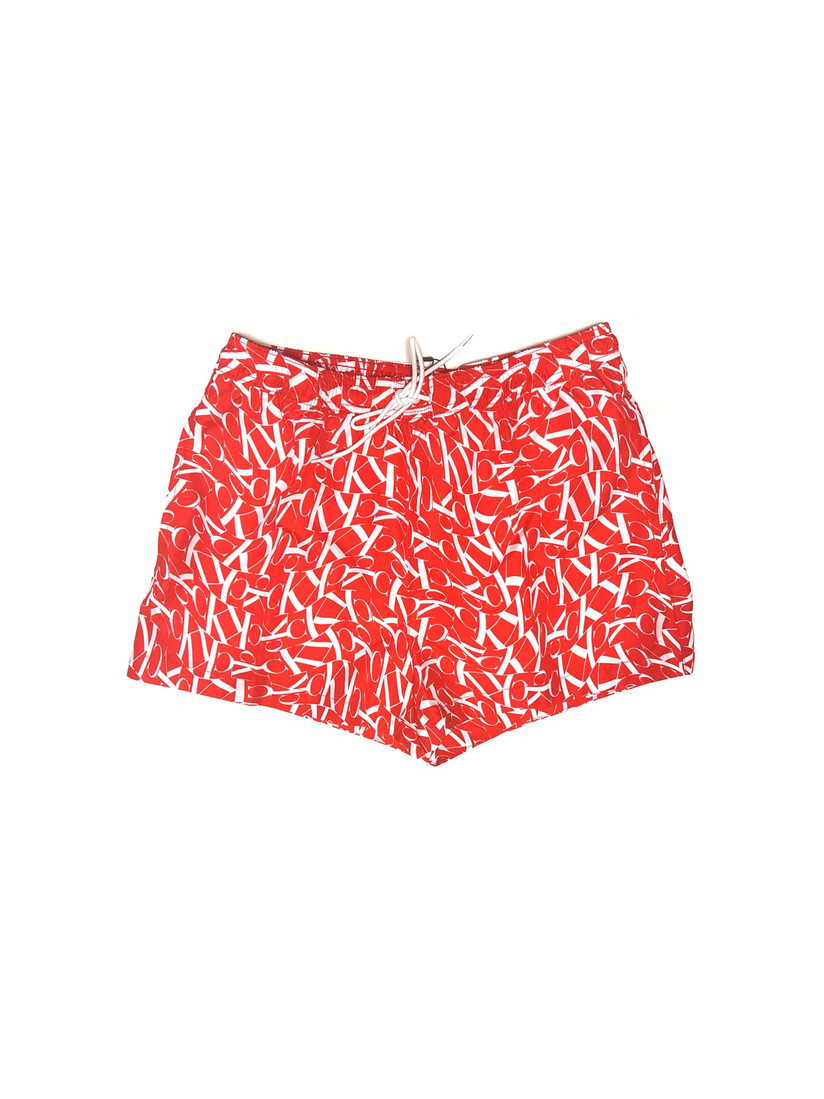 Pánske kúpacie kraťasy KM00802 0GM červená/biela - Calvin Klein M červená-bílá