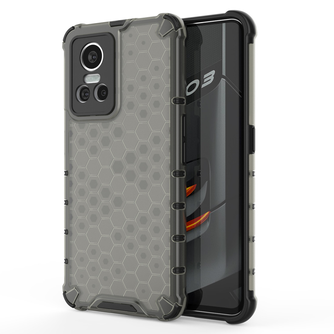 IZMAEL Realme GT Neo 3 Honeycomb pancierové puzdro so silikónovým rámom  KP25747 čierna