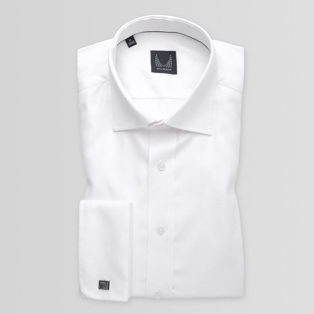 Pánska slim fit košeľa v bielej farbe s jemným vzorom 15007