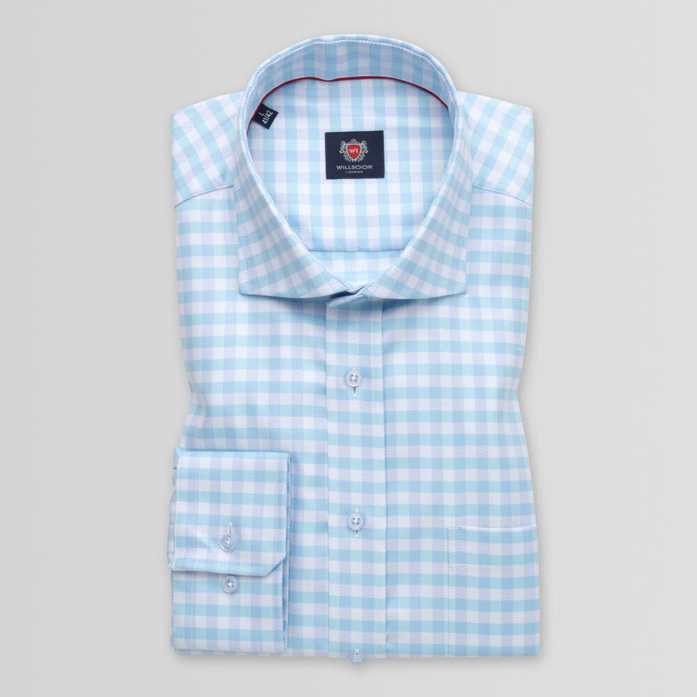 Pánska slim fit košeľa svetlomodrá s károvaným vzorom 15011
