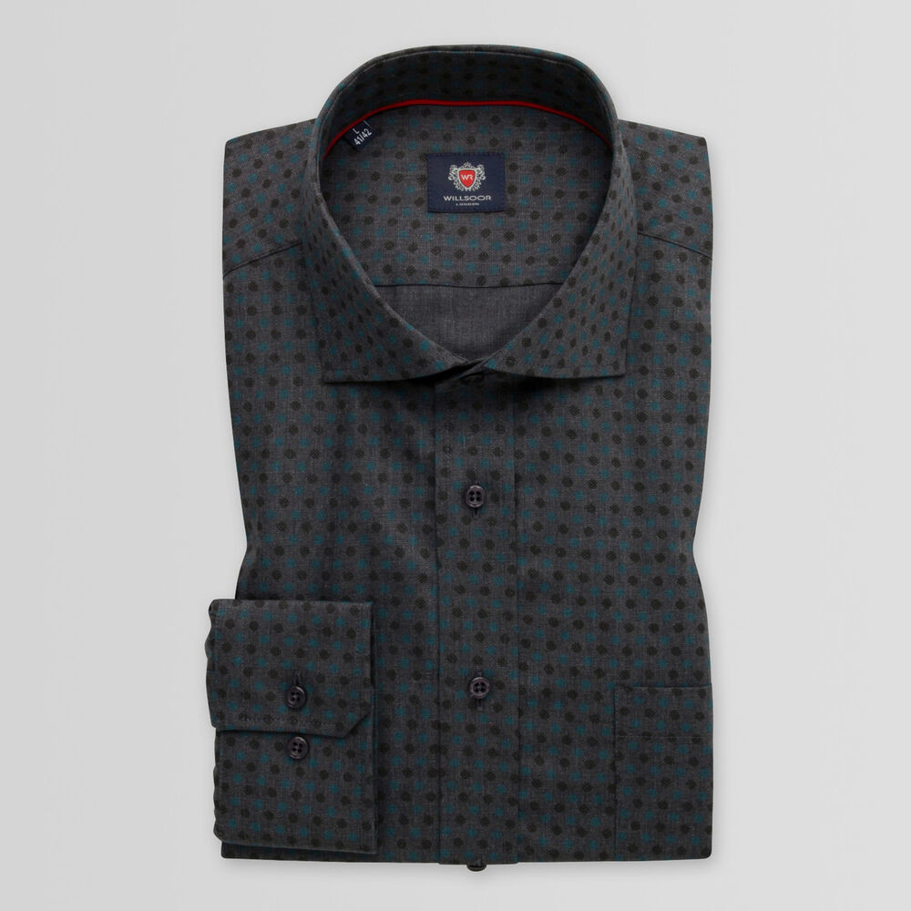 Pánska slim fit košeľa grafitovej farby s bodkami 15013