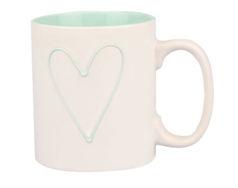 Hrnček Srdce 600 ml, bielo/zelená mätová%