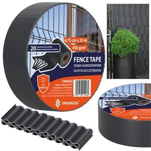 Springos Tieniace plotové pásky a klipy (20ks) - PVC - 35m x 4,75cm - 450 g/m2 - antracit