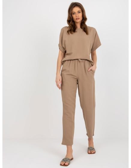 Dámsky letný komplet s plátnom RUE PARIS tmavo béžový