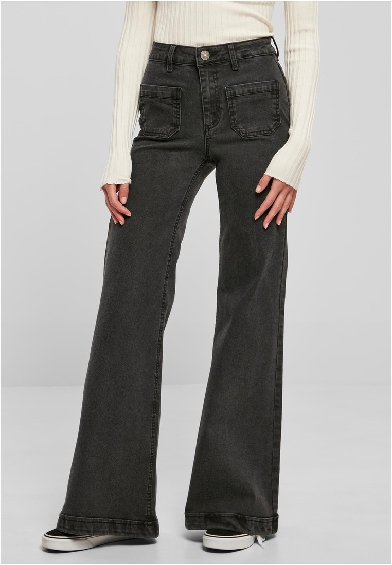 Urban Classics Ladies Vintage Flared Denim Pants black washed - 26