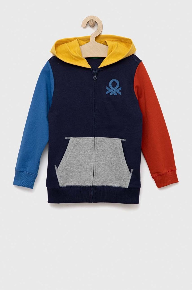 Detská bavlnená mikina United Colors of Benetton s kapucňou, vzorovaná