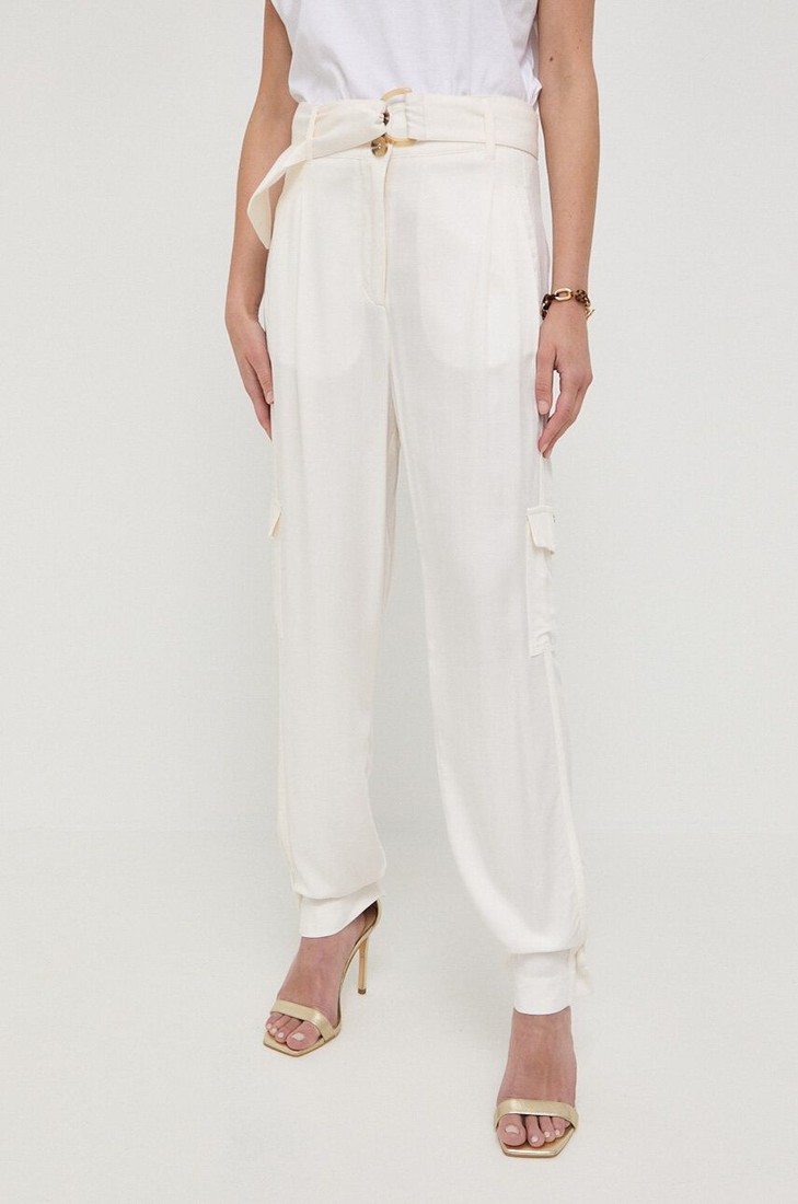 Nohavice Twinset dámske, béžová farba, rovné, vysoký pás