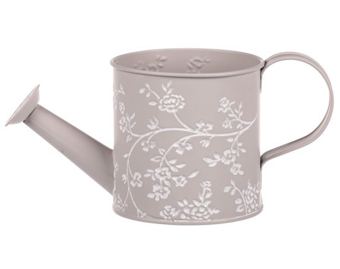 Obal na kvetináč tvar krhla, šedý s bielymi ružami%