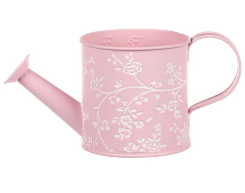 Obal na kvetináč tvar krhla, ružový s bielymi ružami%