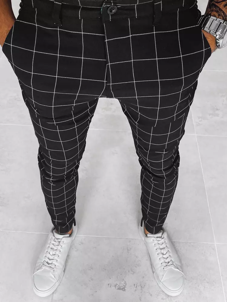 Men's Black Checkered Chino Trousers Dstreet