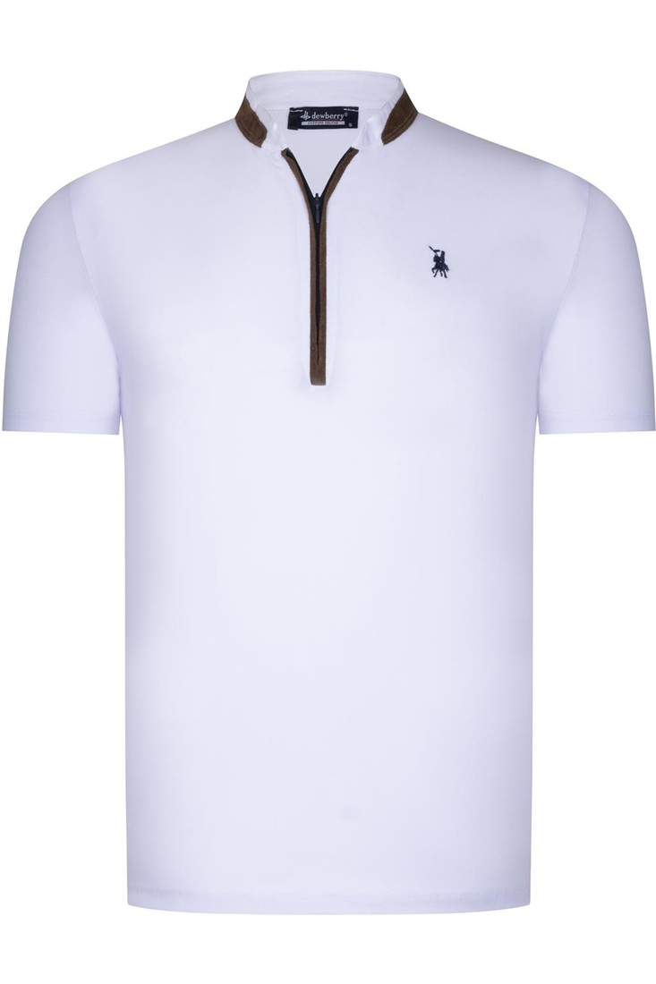 T8571 DEWBERRY ZIPPERED MEN'S T-SHIRT-PLAIN WHITE