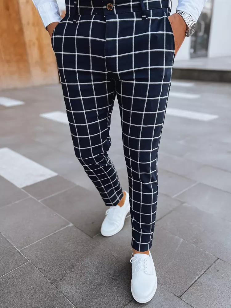 Dstreet Men's Dark Blue Checkered Chinos Pants