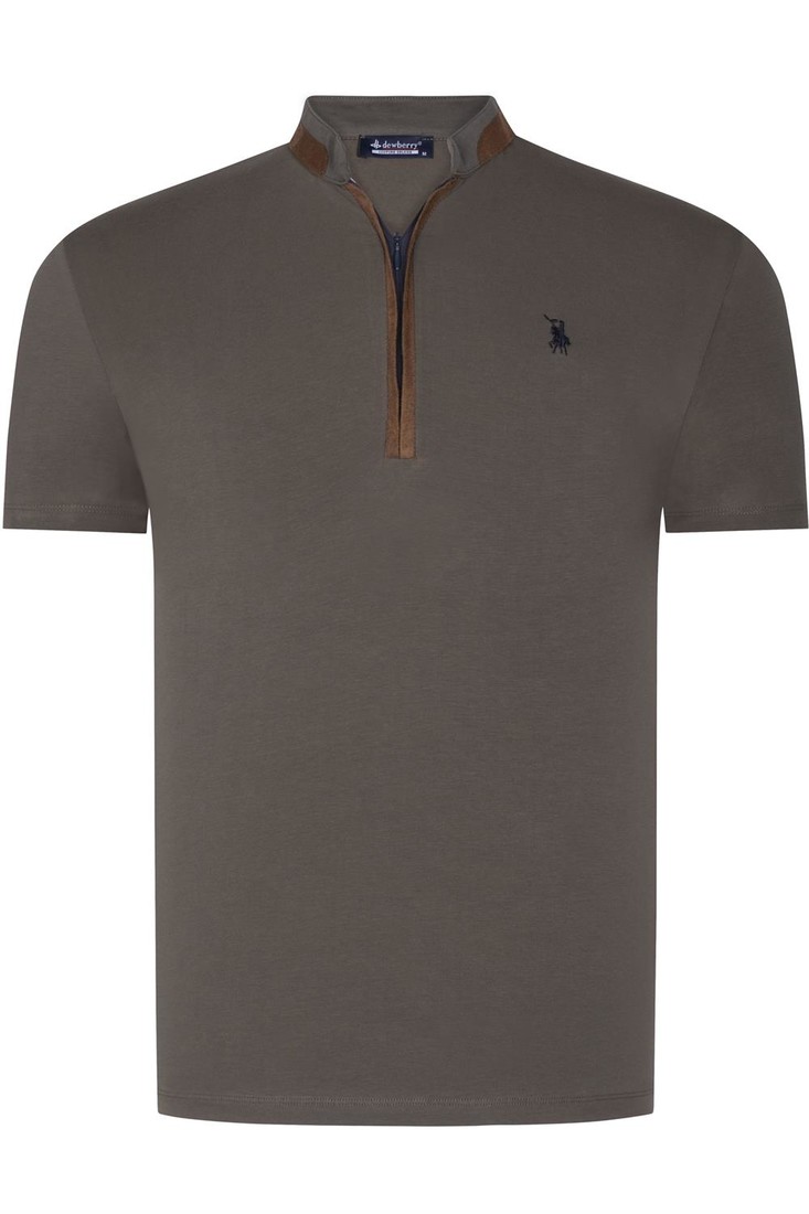 T8571 DEWBERRY ZIPPERED MEN'S T-SHIRT-PLAIN KHAKI