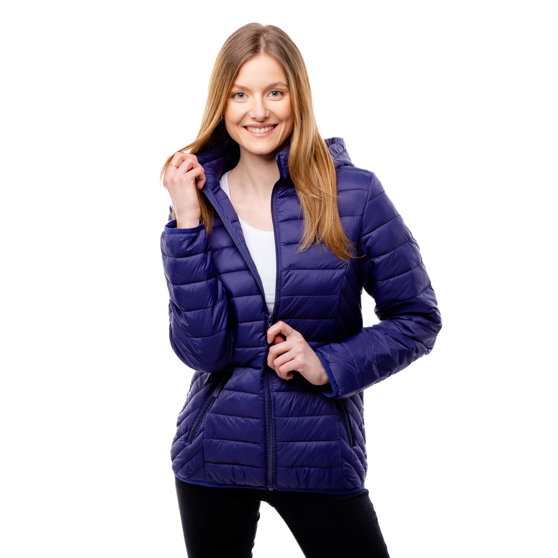 Ladies Quilted Jacket with Hood GLANO - navy