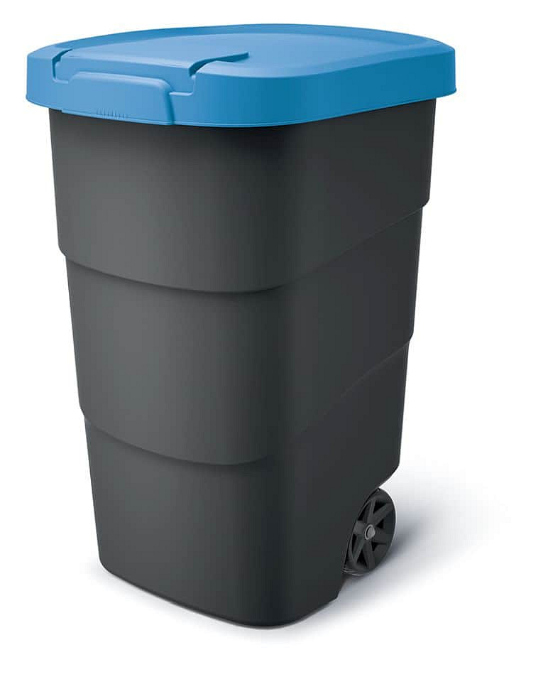 Zahradní nádoba s kolečky WHEELER antracit s modrým víkem 95l