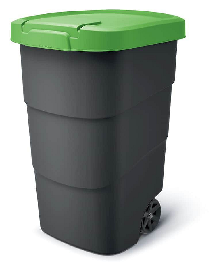 Zahradní nádoba s kolečky WHEELER antracit se zeleným víkem 95l