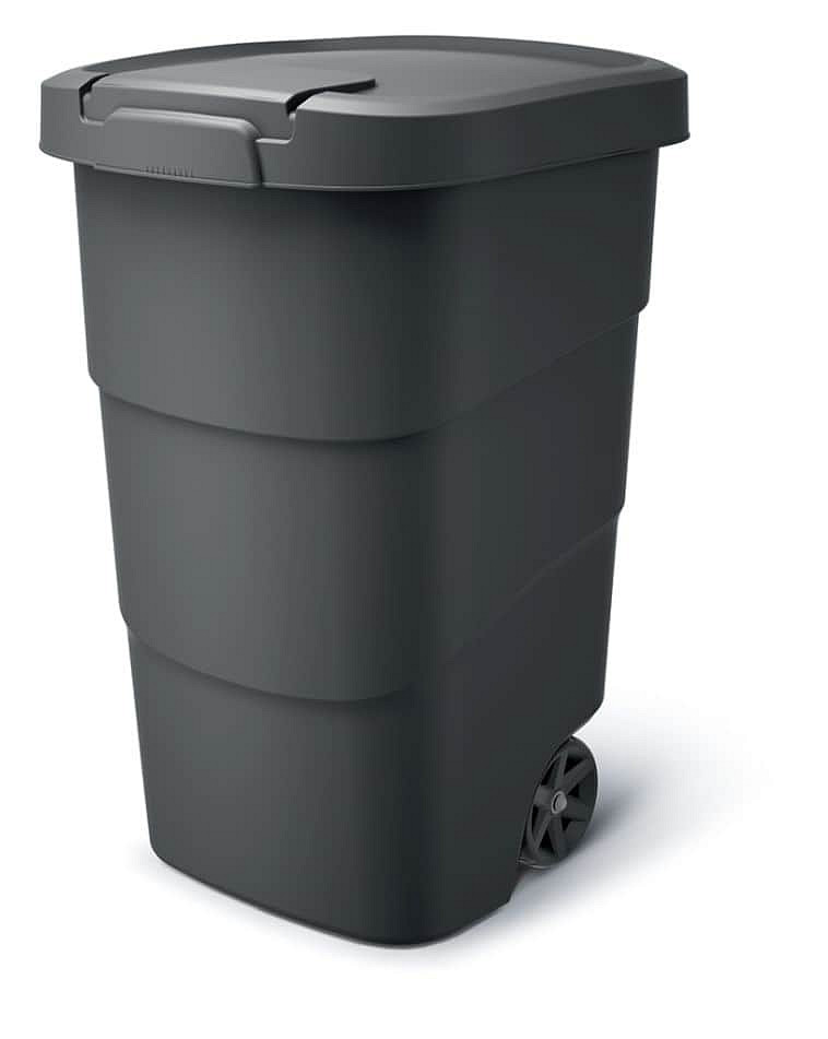 Zahradní nádoba s kolečky WHEELER antracit s recyklovaným černým víkem 95l