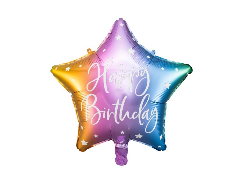 KIK Fóliový balónik s hviezdou Happy Birthday 40cm farebný