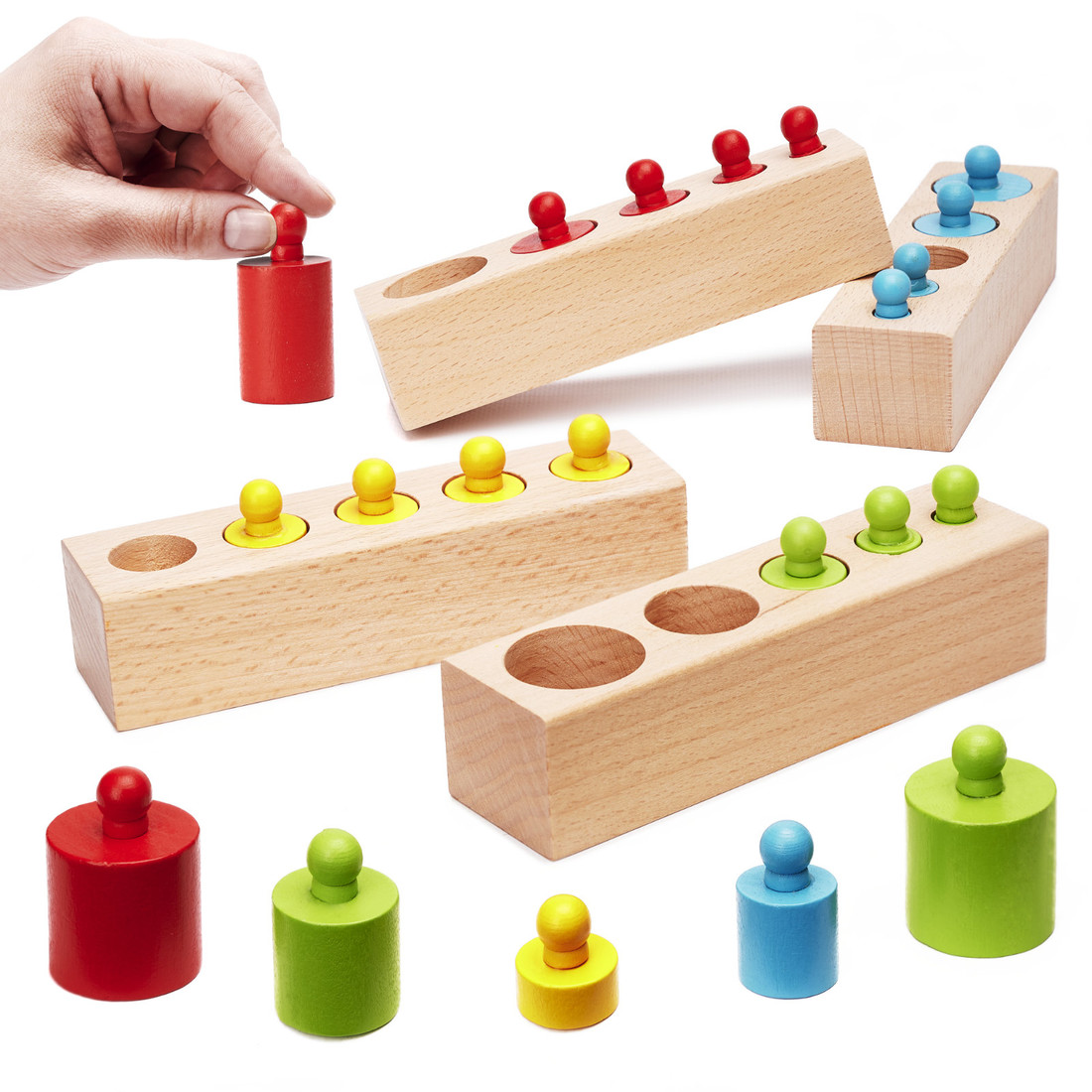 KIK Montessori drevené valcové závažie farebné