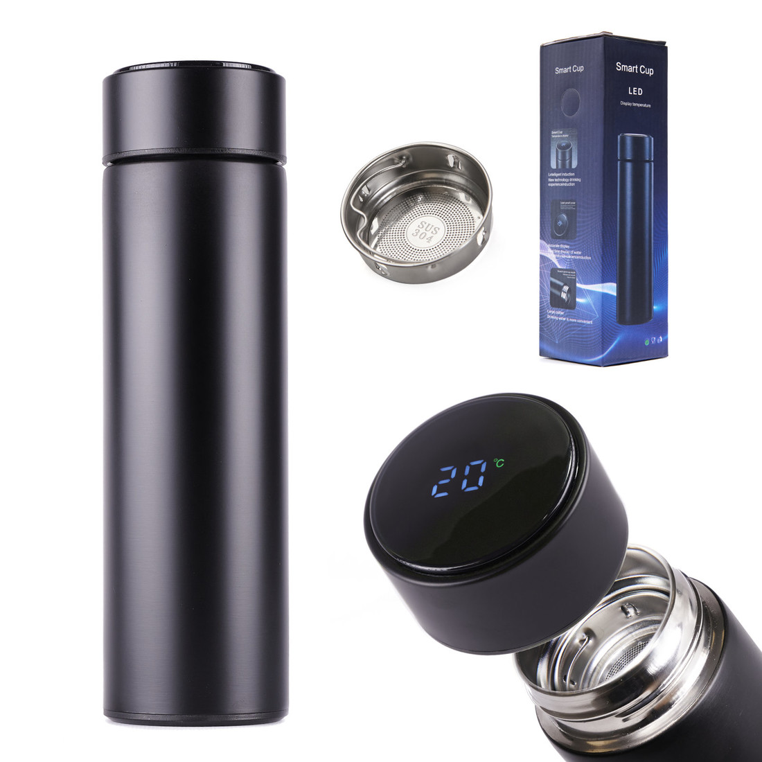 KIK Termoska hrnček smart LED 500ml čierna