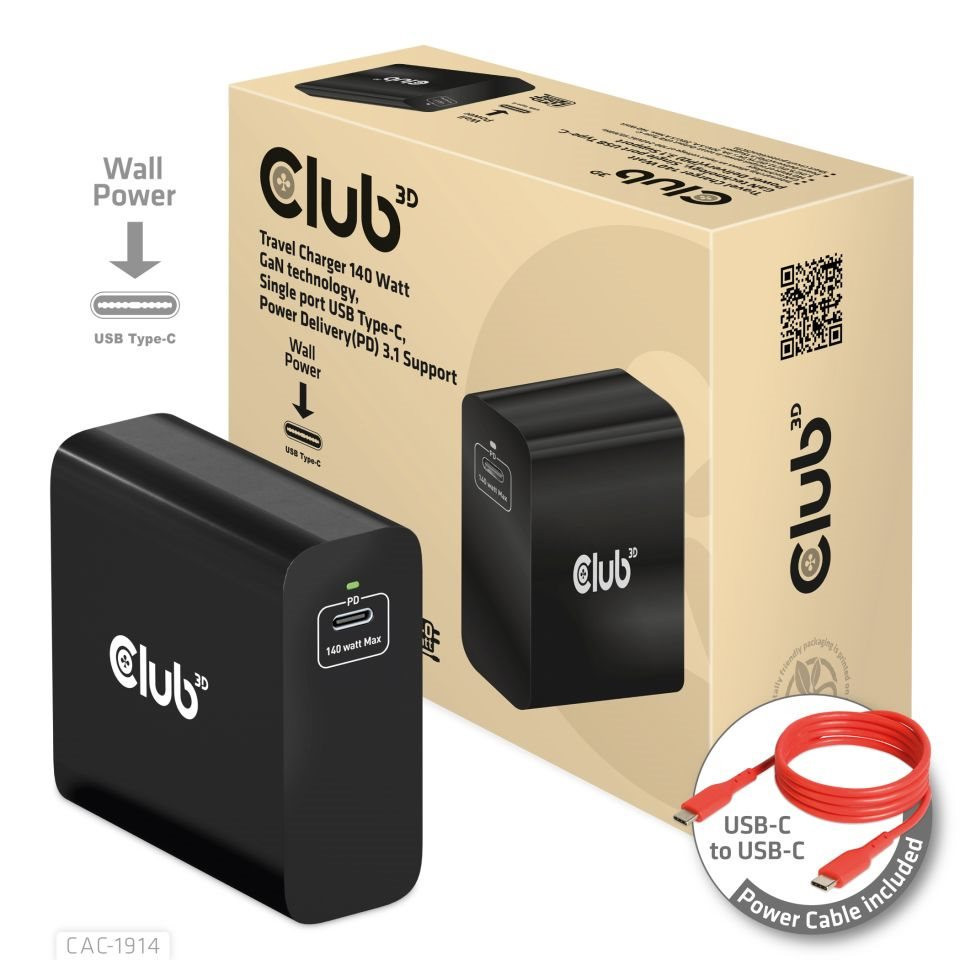 Club3D cestovná nabíjačka USB-C 140W