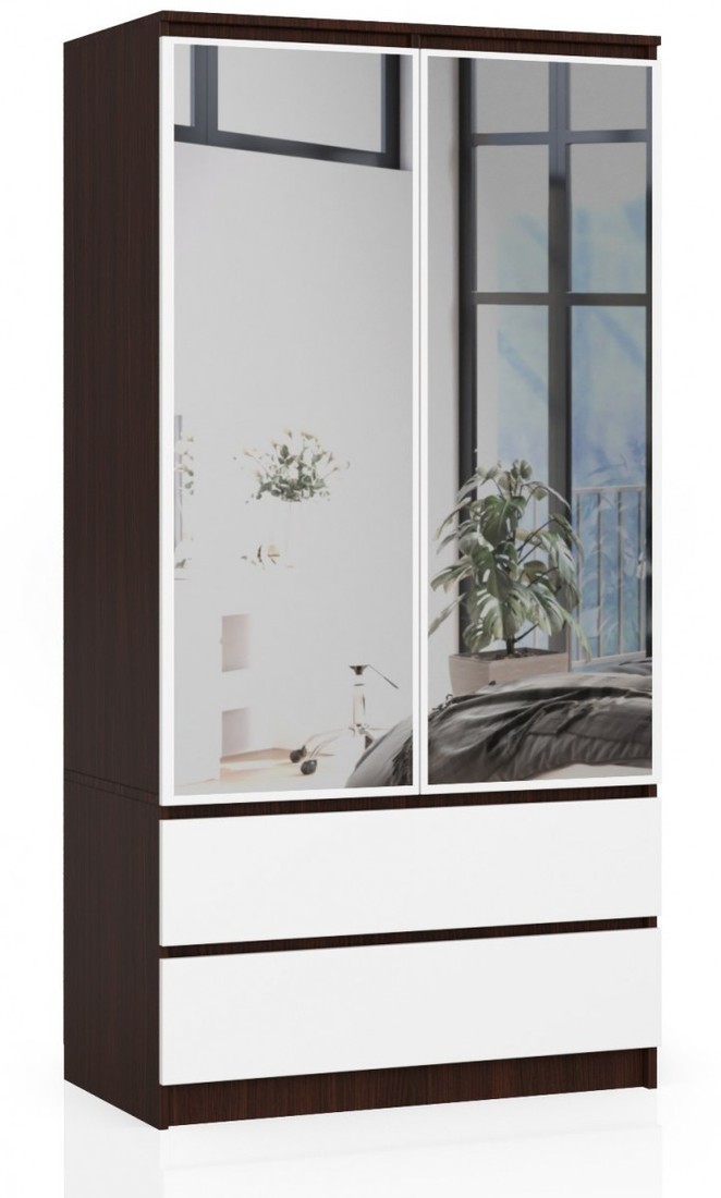 Šatníková skriňa Star so zrkadlom 90 cm wenge/biela