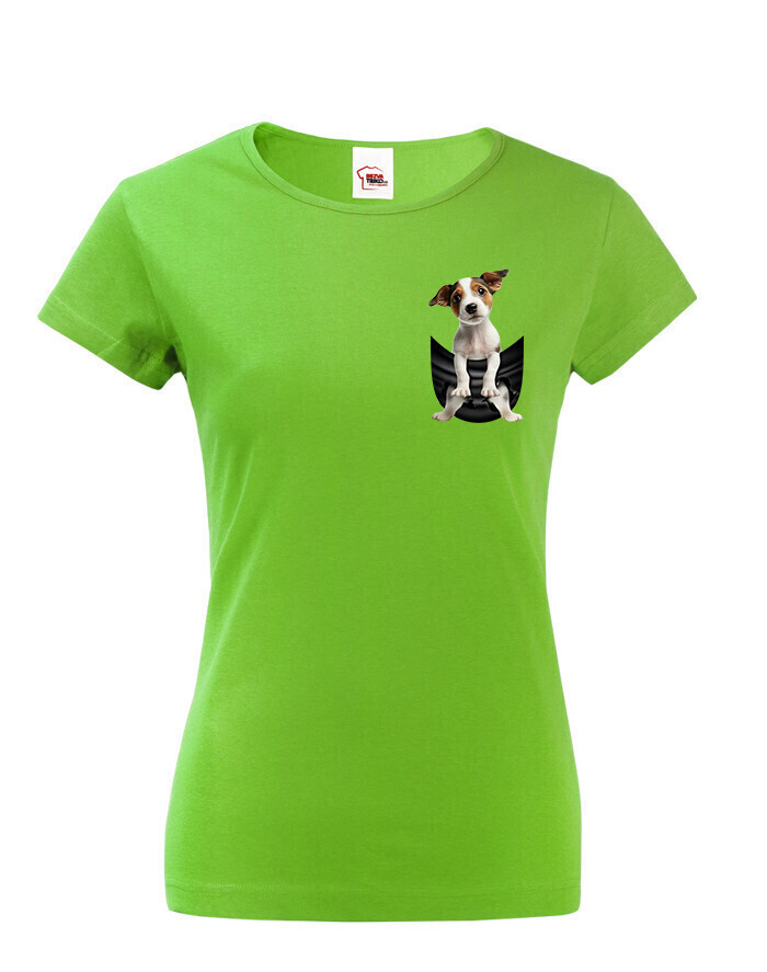 Dámské tričko pro pejskařky s Jack russel teriérem v kapsičce - kvalitní tisk