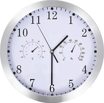 Nástenné hodiny strojček Quartz vlhkomer a teplomer 30 cm biele