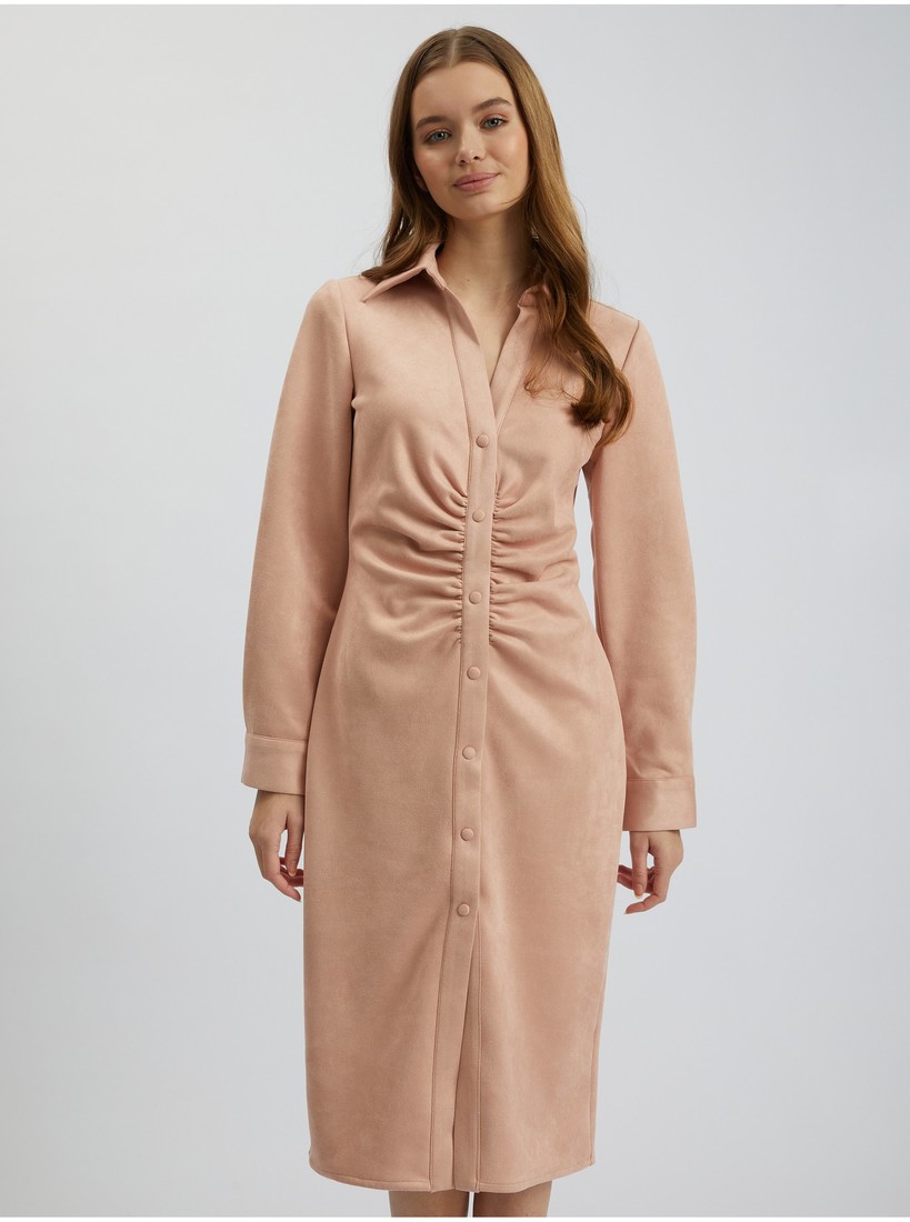 Orsay Light pink women's sheath dress in suede finish - Women