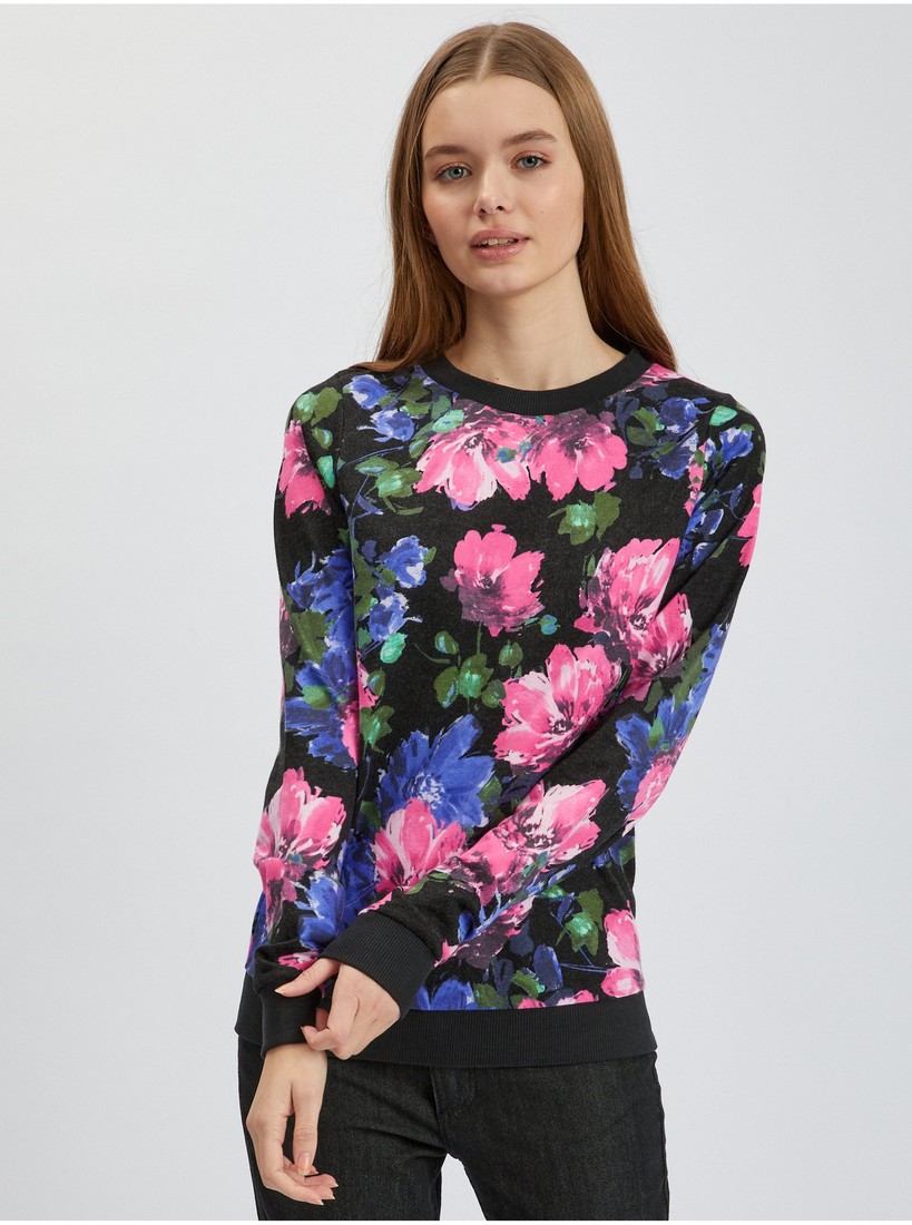 Orsay Pink-Black Women Floral Sweatshirt - Women