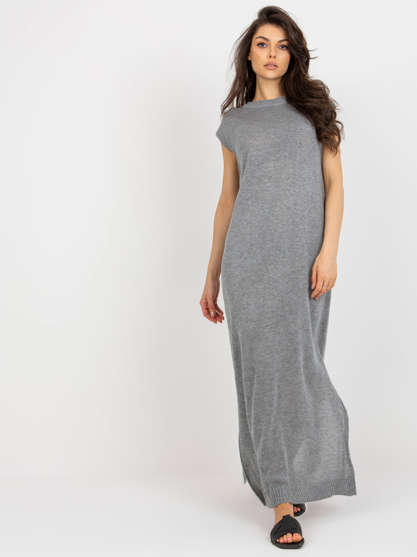 Gray summer knitted dress with slits