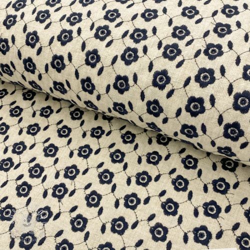 Viskóza s ľanom embroidery Michaela navy